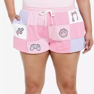 Hot Topic Sweet Society Pink Gamer Patch Lounge Shorts Plus Size 3X Purple Paw